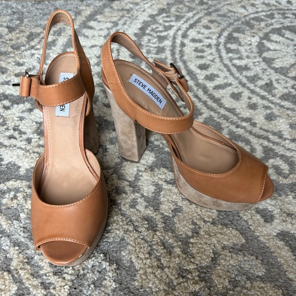 Steve Madden “Jillyy” Tan Leather Platform Peep Toe Heels NWOB Gorgeous! - Picture 6 of 16